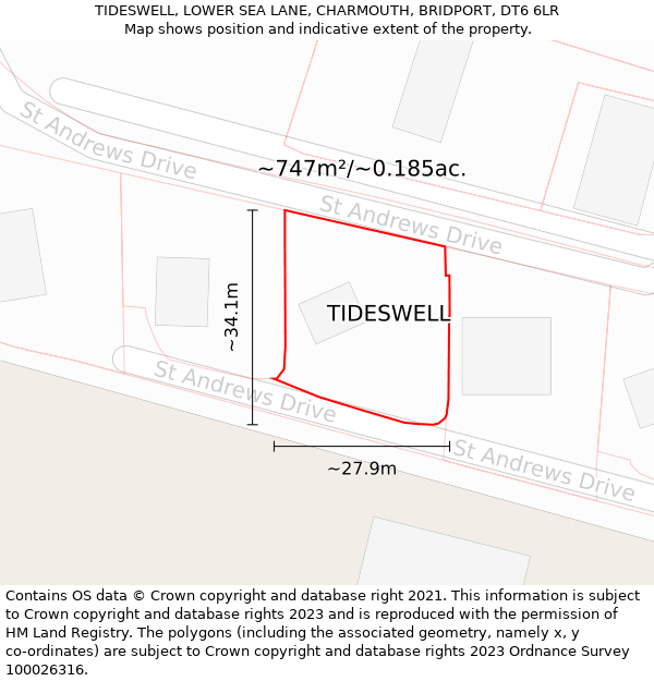 TIDESWELL, LOWER SEA LANE, CHARMOUTH, BRIDPORT, DT6 6LR: Plot and title map