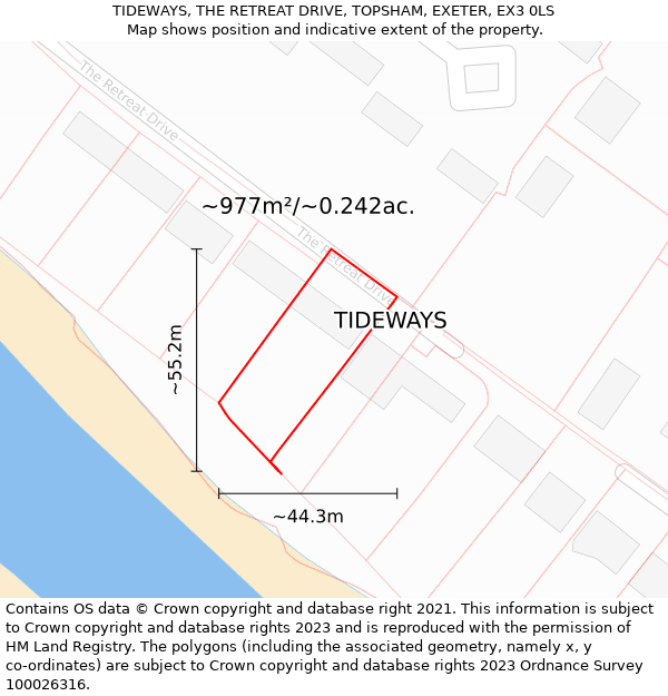 TIDEWAYS, THE RETREAT DRIVE, TOPSHAM, EXETER, EX3 0LS: Plot and title map