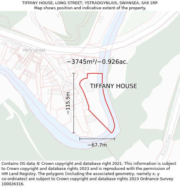 TIFFANY HOUSE, LONG STREET, YSTRADGYNLAIS, SWANSEA, SA9 1RP: Plot and title map