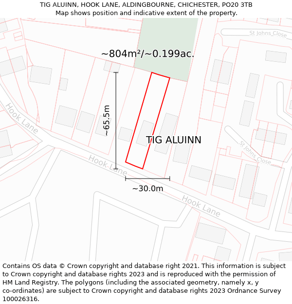 TIG ALUINN, HOOK LANE, ALDINGBOURNE, CHICHESTER, PO20 3TB: Plot and title map