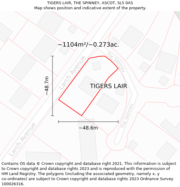 TIGERS LAIR, THE SPINNEY, ASCOT, SL5 0AS: Plot and title map