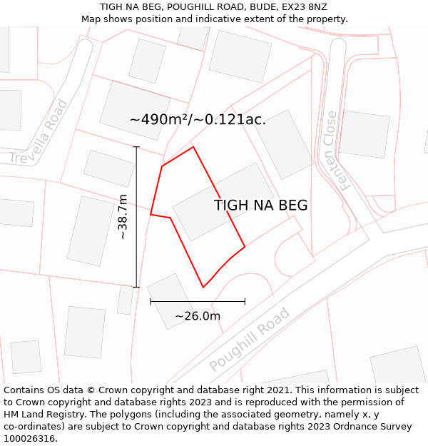 TIGH NA BEG, POUGHILL ROAD, BUDE, EX23 8NZ: Plot and title map