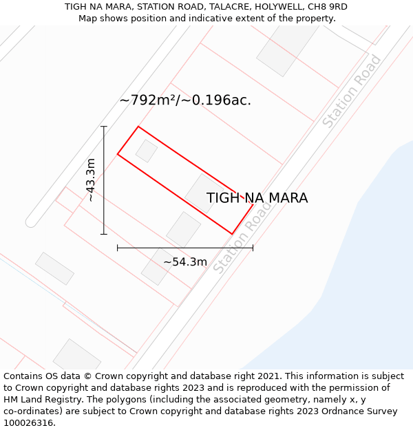 TIGH NA MARA, STATION ROAD, TALACRE, HOLYWELL, CH8 9RD: Plot and title map