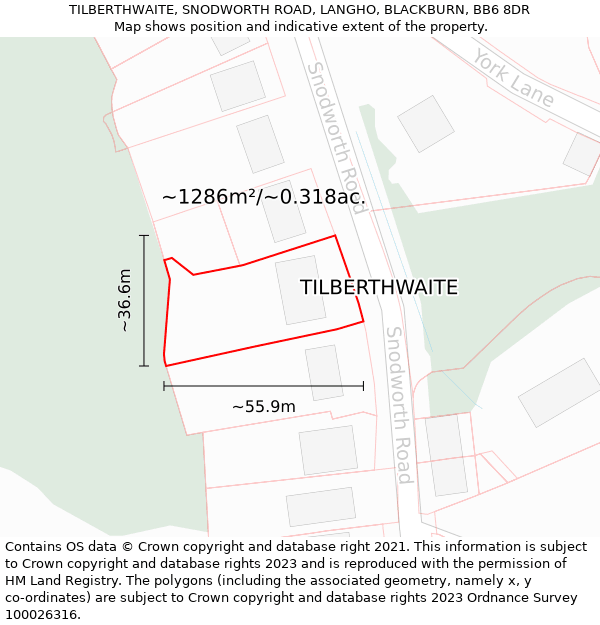 TILBERTHWAITE, SNODWORTH ROAD, LANGHO, BLACKBURN, BB6 8DR: Plot and title map