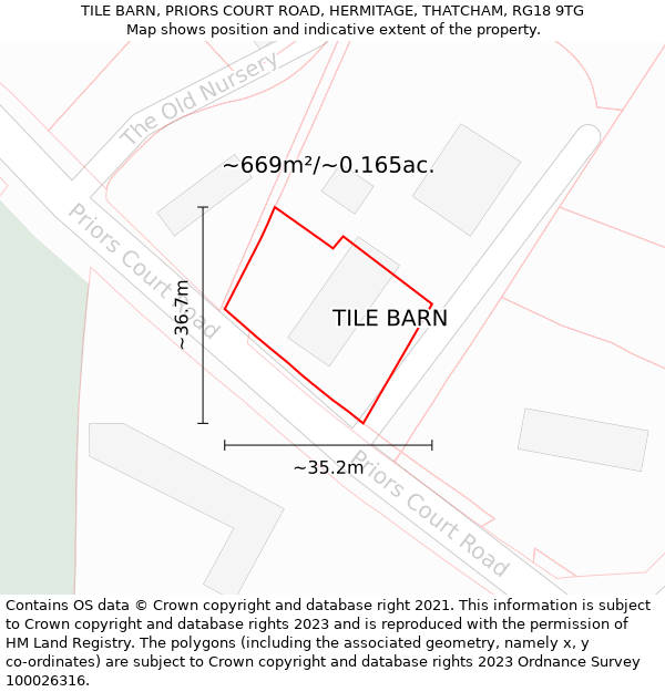 TILE BARN, PRIORS COURT ROAD, HERMITAGE, THATCHAM, RG18 9TG: Plot and title map