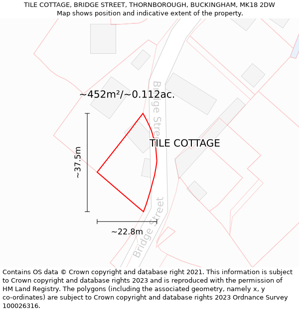 TILE COTTAGE, BRIDGE STREET, THORNBOROUGH, BUCKINGHAM, MK18 2DW: Plot and title map