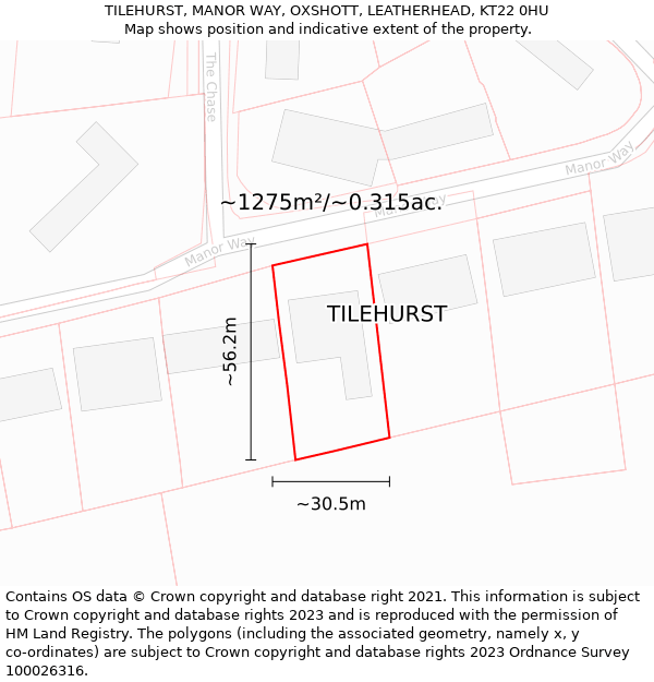 TILEHURST, MANOR WAY, OXSHOTT, LEATHERHEAD, KT22 0HU: Plot and title map