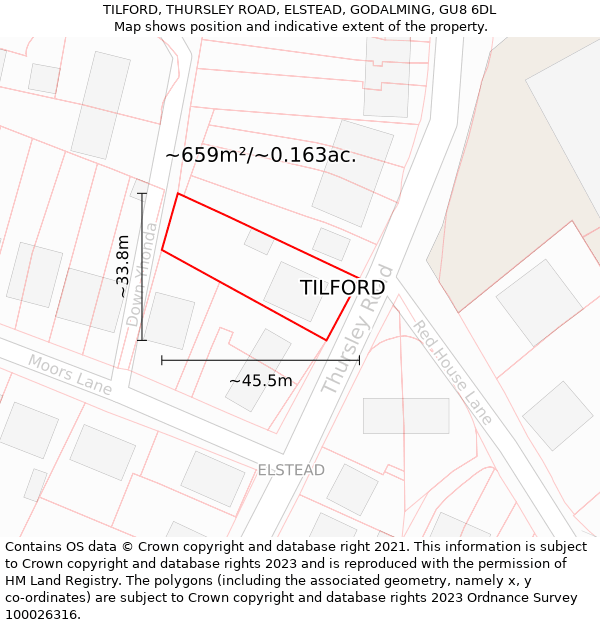 TILFORD, THURSLEY ROAD, ELSTEAD, GODALMING, GU8 6DL: Plot and title map