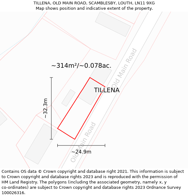 TILLENA, OLD MAIN ROAD, SCAMBLESBY, LOUTH, LN11 9XG: Plot and title map