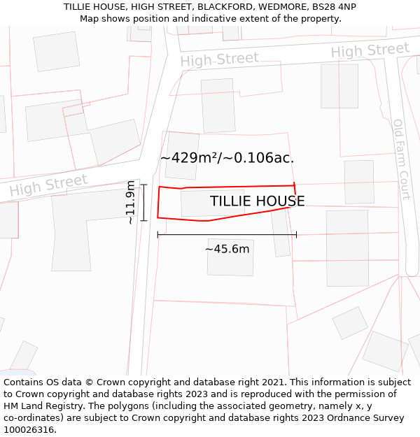 TILLIE HOUSE, HIGH STREET, BLACKFORD, WEDMORE, BS28 4NP: Plot and title map