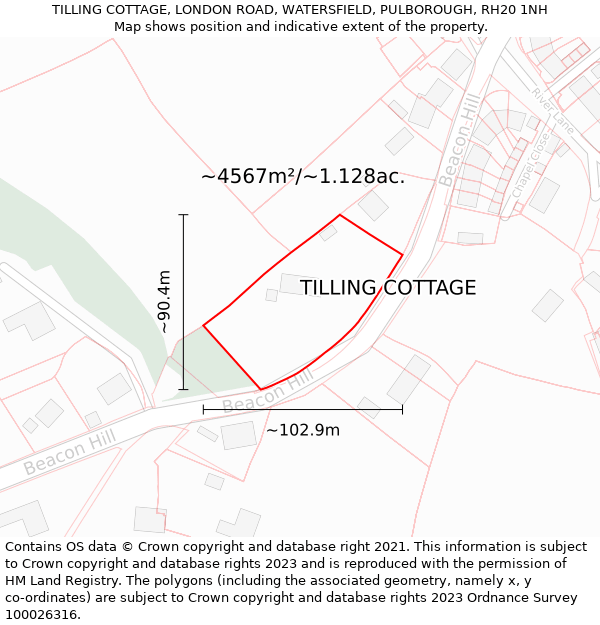 TILLING COTTAGE, LONDON ROAD, WATERSFIELD, PULBOROUGH, RH20 1NH: Plot and title map