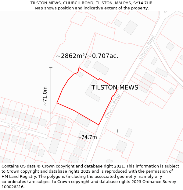 TILSTON MEWS, CHURCH ROAD, TILSTON, MALPAS, SY14 7HB: Plot and title map