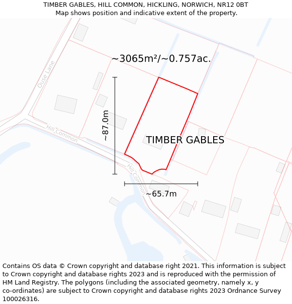 TIMBER GABLES, HILL COMMON, HICKLING, NORWICH, NR12 0BT: Plot and title map