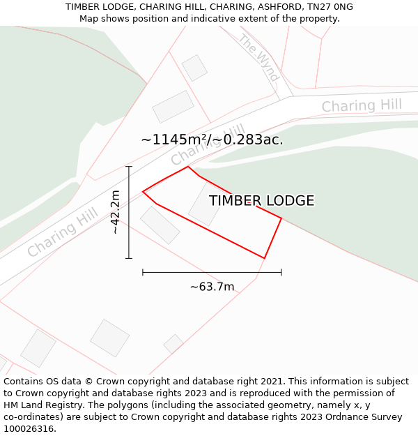 TIMBER LODGE, CHARING HILL, CHARING, ASHFORD, TN27 0NG: Plot and title map