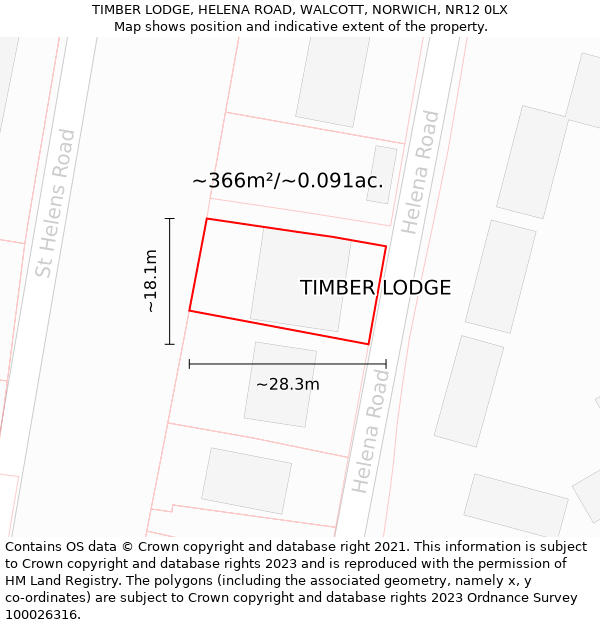 TIMBER LODGE, HELENA ROAD, WALCOTT, NORWICH, NR12 0LX: Plot and title map