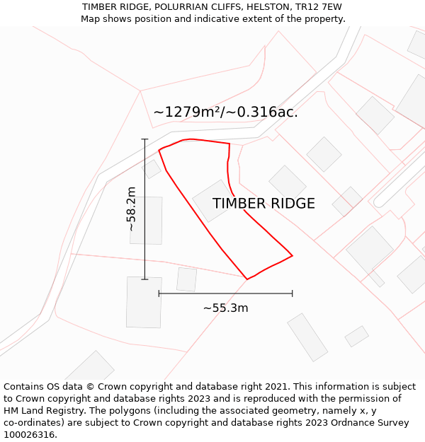 TIMBER RIDGE, POLURRIAN CLIFFS, HELSTON, TR12 7EW: Plot and title map
