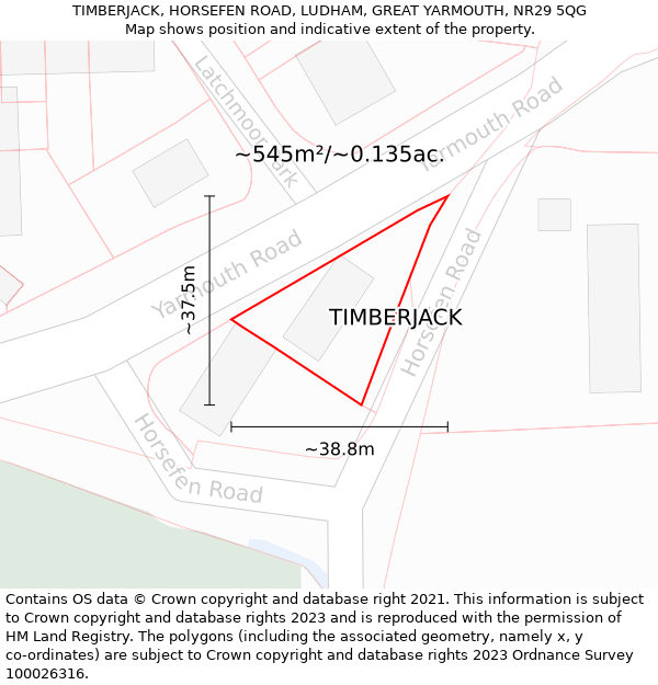 TIMBERJACK, HORSEFEN ROAD, LUDHAM, GREAT YARMOUTH, NR29 5QG: Plot and title map