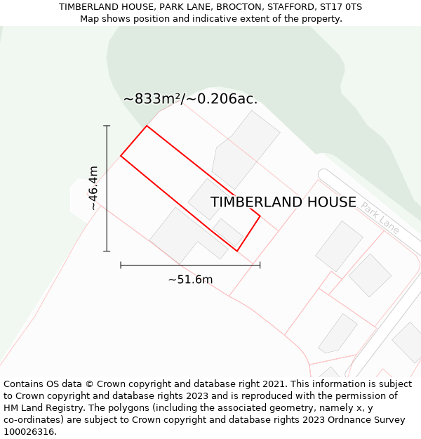 TIMBERLAND HOUSE, PARK LANE, BROCTON, STAFFORD, ST17 0TS: Plot and title map