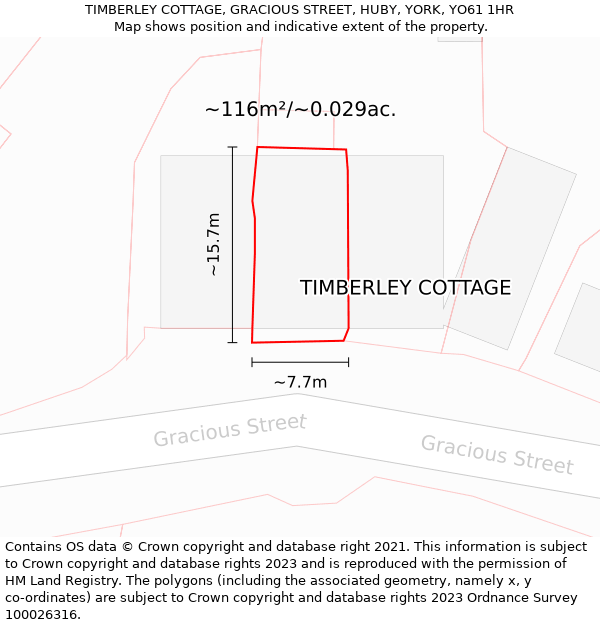 TIMBERLEY COTTAGE, GRACIOUS STREET, HUBY, YORK, YO61 1HR: Plot and title map