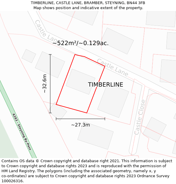 TIMBERLINE, CASTLE LANE, BRAMBER, STEYNING, BN44 3FB: Plot and title map