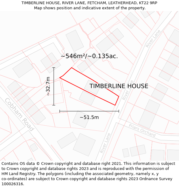 TIMBERLINE HOUSE, RIVER LANE, FETCHAM, LEATHERHEAD, KT22 9RP: Plot and title map