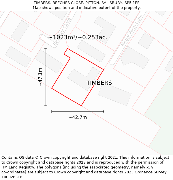 TIMBERS, BEECHES CLOSE, PITTON, SALISBURY, SP5 1EF: Plot and title map