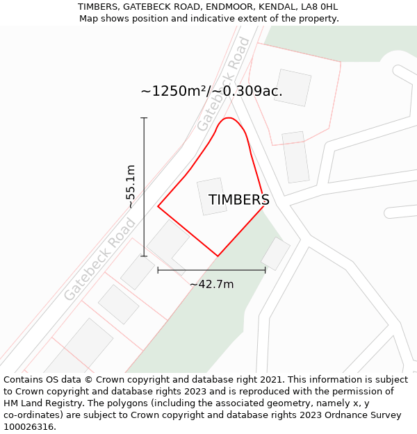 TIMBERS, GATEBECK ROAD, ENDMOOR, KENDAL, LA8 0HL: Plot and title map