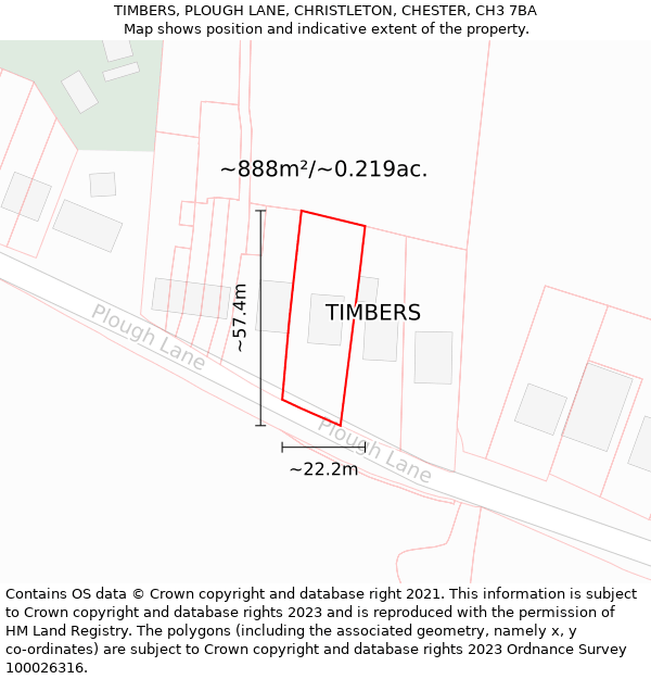 TIMBERS, PLOUGH LANE, CHRISTLETON, CHESTER, CH3 7BA: Plot and title map