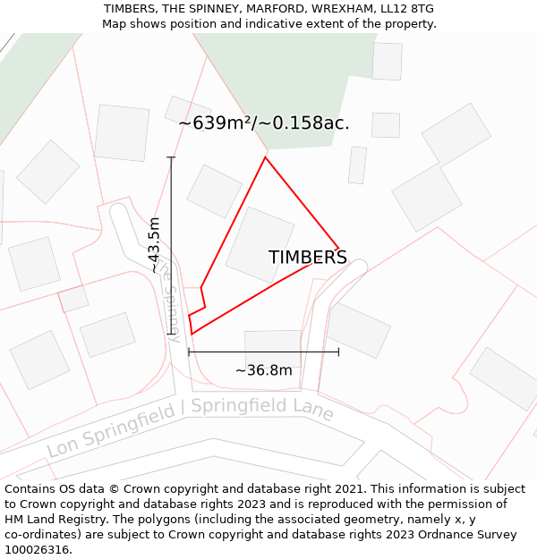 TIMBERS, THE SPINNEY, MARFORD, WREXHAM, LL12 8TG: Plot and title map