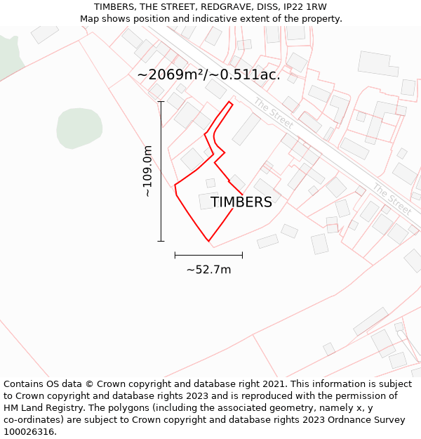 TIMBERS, THE STREET, REDGRAVE, DISS, IP22 1RW: Plot and title map