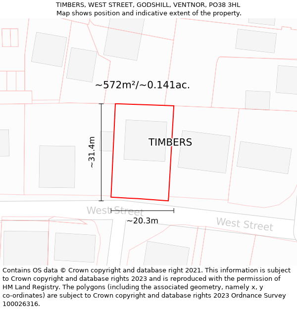 TIMBERS, WEST STREET, GODSHILL, VENTNOR, PO38 3HL: Plot and title map