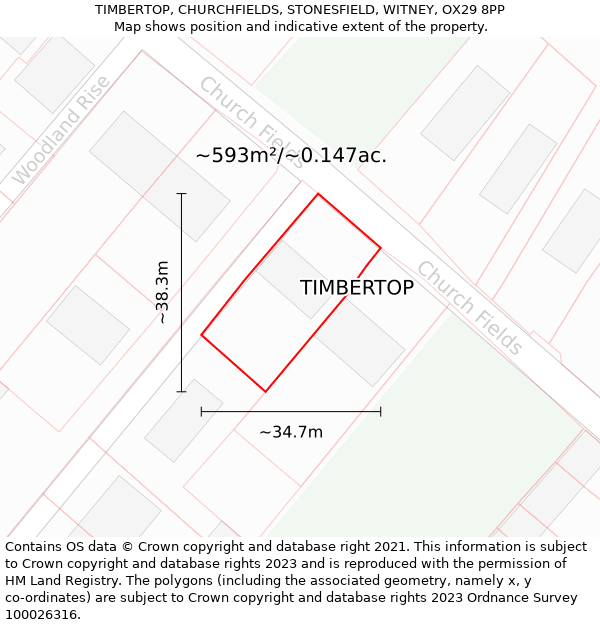 TIMBERTOP, CHURCHFIELDS, STONESFIELD, WITNEY, OX29 8PP: Plot and title map
