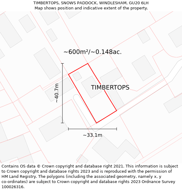 TIMBERTOPS, SNOWS PADDOCK, WINDLESHAM, GU20 6LH: Plot and title map