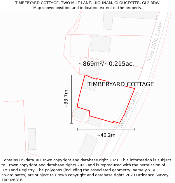 TIMBERYARD COTTAGE, TWO MILE LANE, HIGHNAM, GLOUCESTER, GL2 8DW: Plot and title map