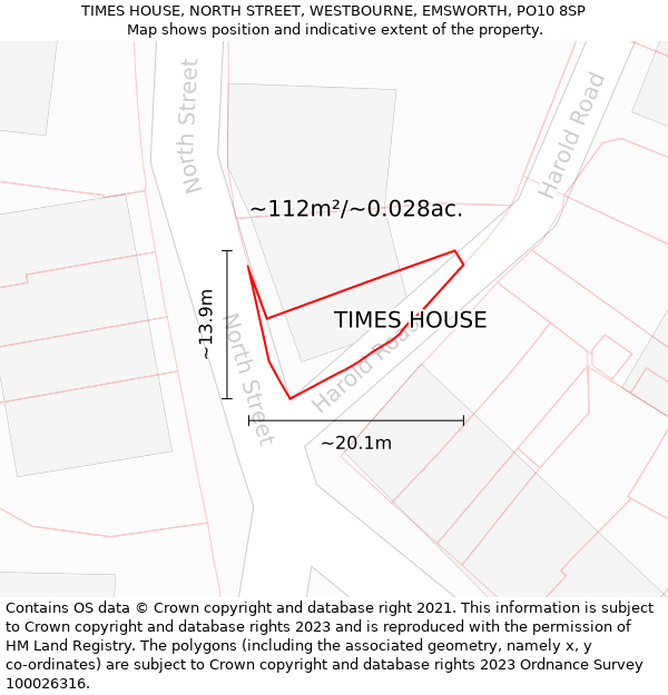 TIMES HOUSE, NORTH STREET, WESTBOURNE, EMSWORTH, PO10 8SP: Plot and title map