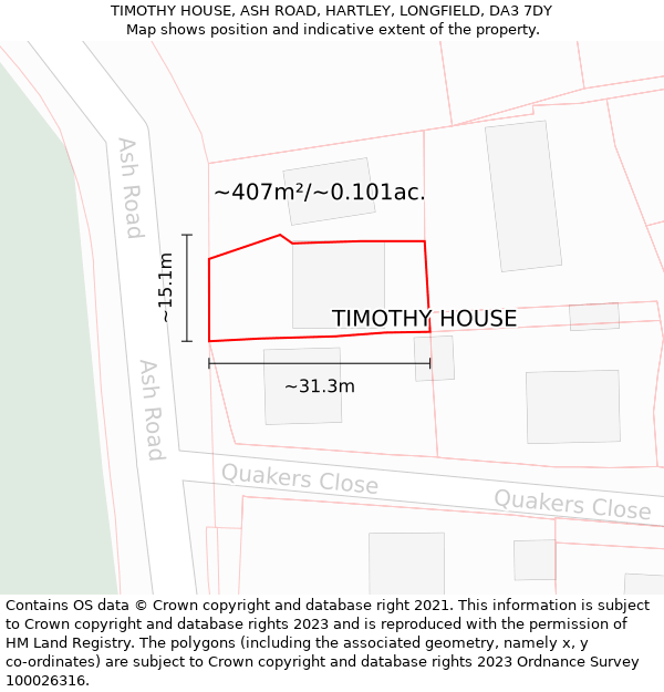 TIMOTHY HOUSE, ASH ROAD, HARTLEY, LONGFIELD, DA3 7DY: Plot and title map