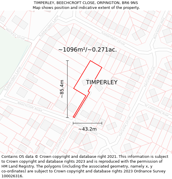 TIMPERLEY, BEECHCROFT CLOSE, ORPINGTON, BR6 9NS: Plot and title map