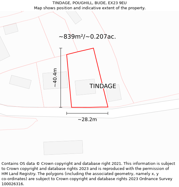 TINDAGE, POUGHILL, BUDE, EX23 9EU: Plot and title map