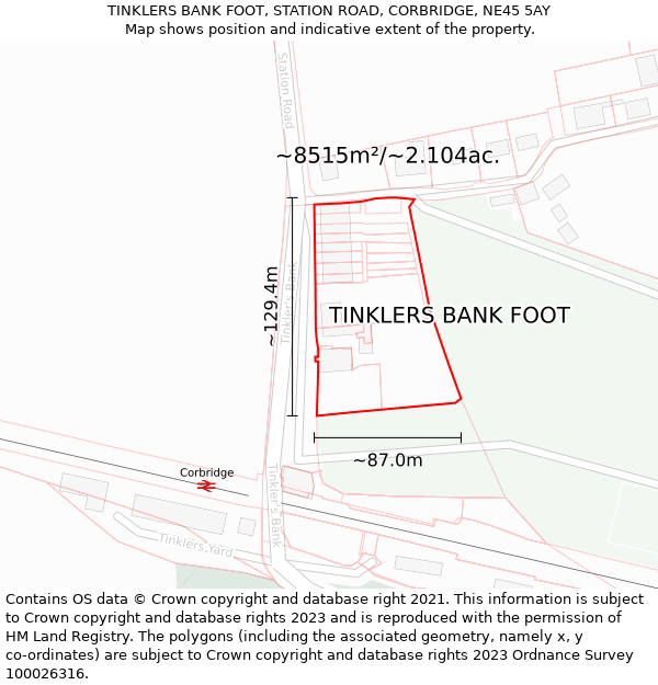 TINKLERS BANK FOOT, STATION ROAD, CORBRIDGE, NE45 5AY: Plot and title map