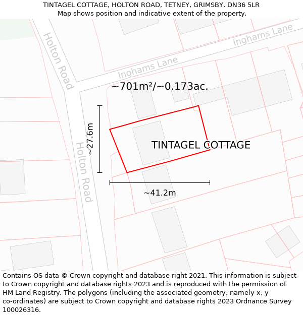 TINTAGEL COTTAGE, HOLTON ROAD, TETNEY, GRIMSBY, DN36 5LR: Plot and title map