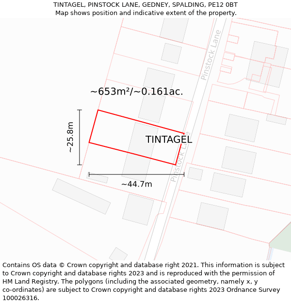 TINTAGEL, PINSTOCK LANE, GEDNEY, SPALDING, PE12 0BT: Plot and title map