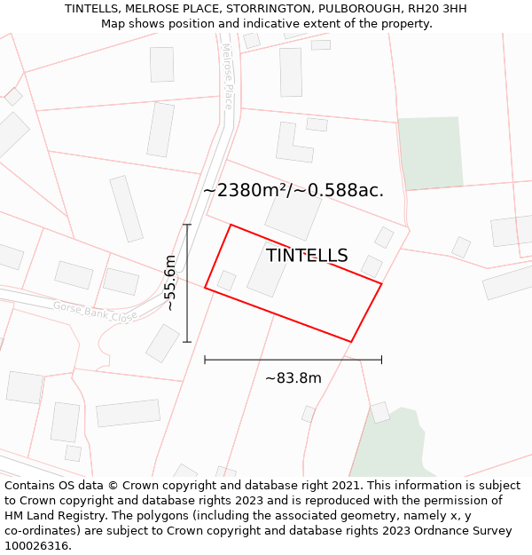 TINTELLS, MELROSE PLACE, STORRINGTON, PULBOROUGH, RH20 3HH: Plot and title map