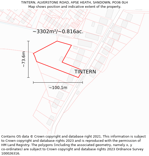 TINTERN, ALVERSTONE ROAD, APSE HEATH, SANDOWN, PO36 0LH: Plot and title map