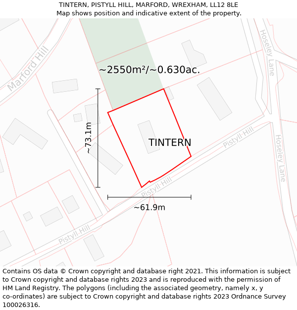 TINTERN, PISTYLL HILL, MARFORD, WREXHAM, LL12 8LE: Plot and title map