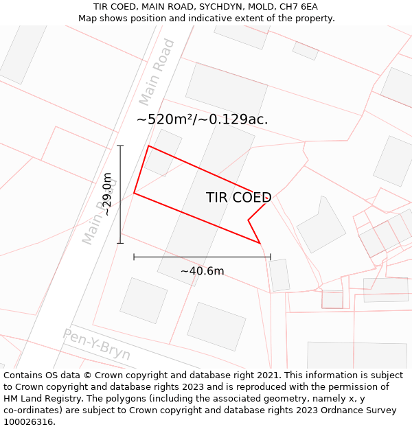 TIR COED, MAIN ROAD, SYCHDYN, MOLD, CH7 6EA: Plot and title map