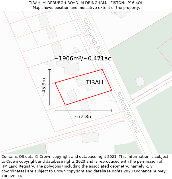 TIRAH, ALDEBURGH ROAD, ALDRINGHAM, LEISTON, IP16 4QL: Plot and title map