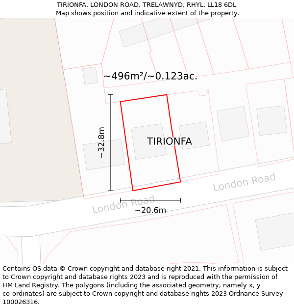 TIRIONFA, LONDON ROAD, TRELAWNYD, RHYL, LL18 6DL: Plot and title map