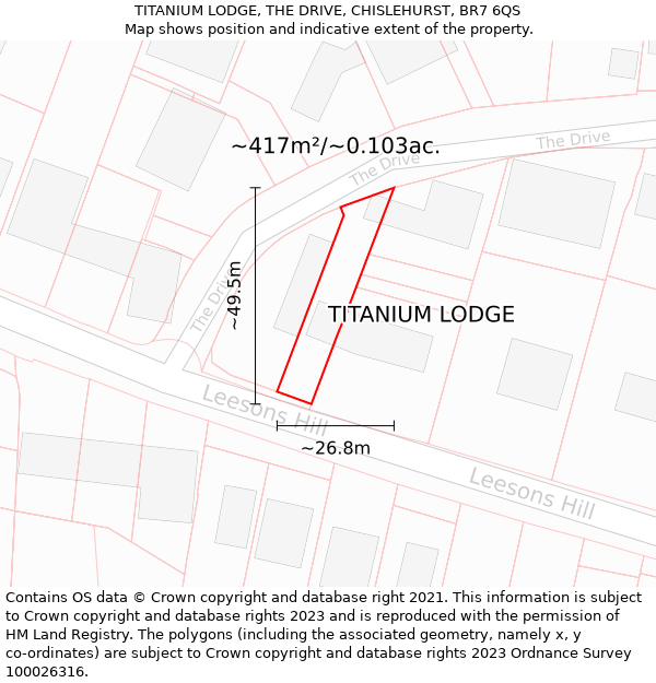 TITANIUM LODGE, THE DRIVE, CHISLEHURST, BR7 6QS: Plot and title map