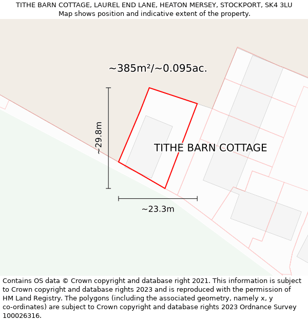 TITHE BARN COTTAGE, LAUREL END LANE, HEATON MERSEY, STOCKPORT, SK4 3LU: Plot and title map