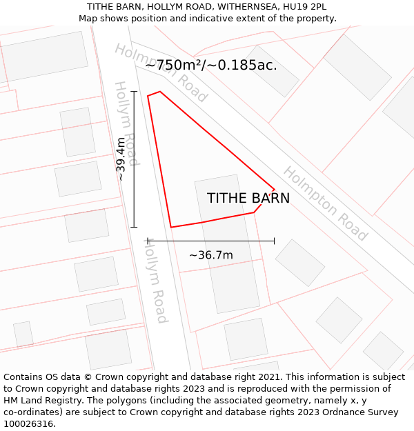 TITHE BARN, HOLLYM ROAD, WITHERNSEA, HU19 2PL: Plot and title map